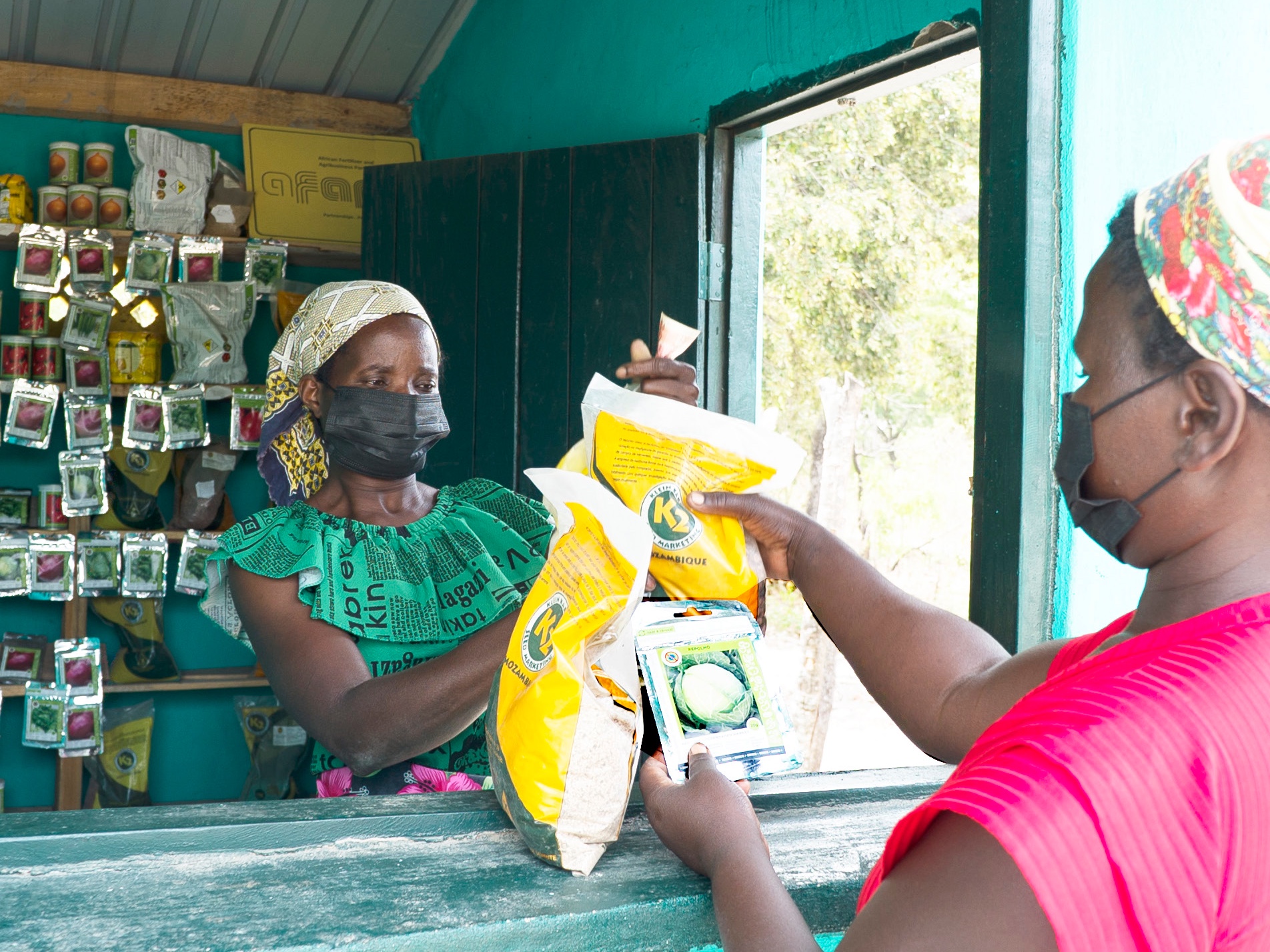 Woman buying a new variety of maize seeds