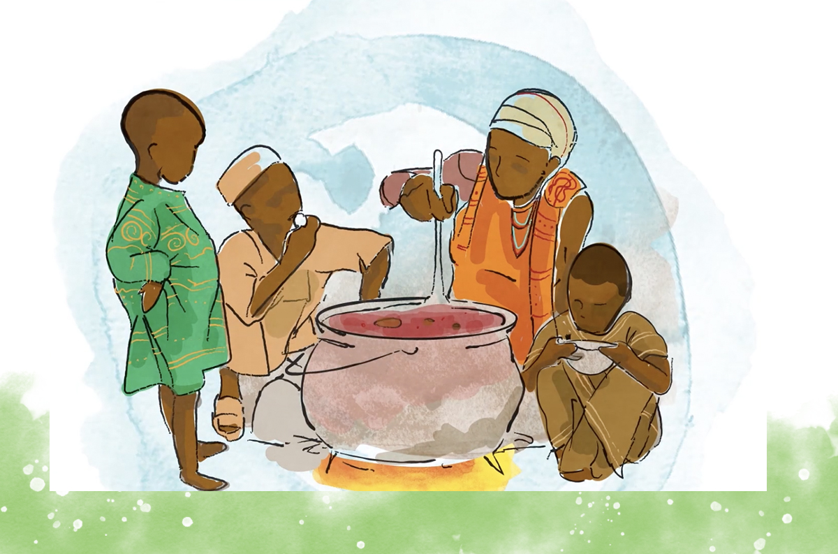 Illustration of African family around a meal.