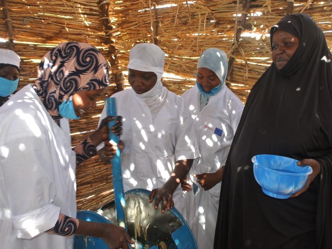 Mrs. Biba HAROUNA (far left) and Mrs. Fagi KASSOMOU (far right), groundnut producers in Niger